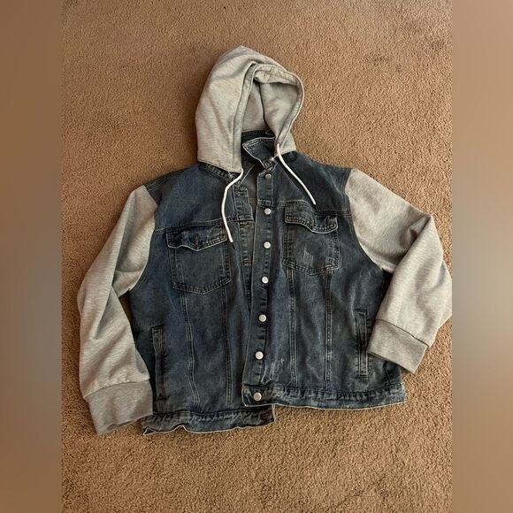 Denim and Gray Hooded Jacket size 3XL - Picture 1 of 5